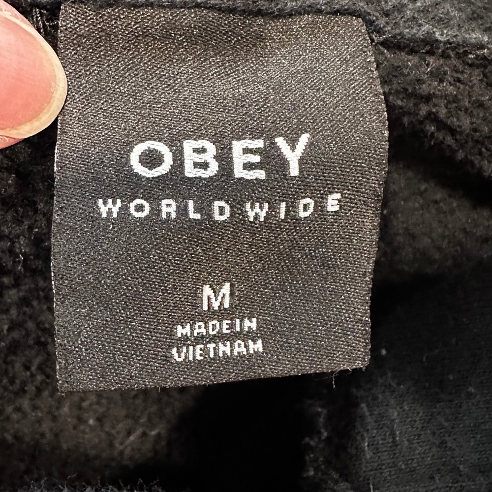 Obey Hoodie Women Black Make Art Not War Shepard Fairey Graphic Sweatshirt M - Picture 3 of 6
